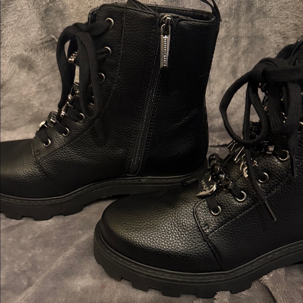 Women Black Boots with Silver Accents - Picture 2 of 4